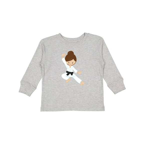 Inktastic Karate Girl, Cute Girl, Black Belt, Brown Hair Girls Long Sleeve Toddler T-Shirt
