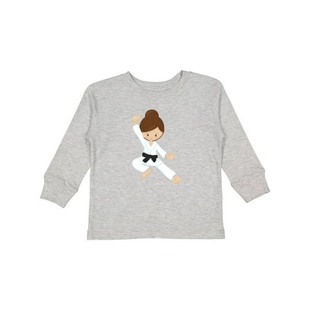 

Inktastic Karate Girl Cute Girl Black Belt Brown Hair Gift Toddler Toddler Girl Long Sleeve T-Shirt