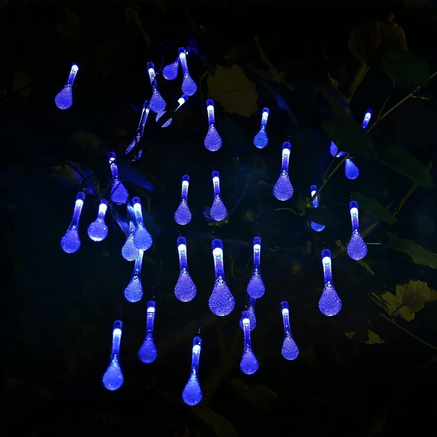 Solar String Lights Outdoor 20ft 30LEDs Water Drop Fairy Garden Lights Waterproof 8 Modes Raindrop Festival Decorative Lighting for Terrace Patio Gazebo Christmas Party Wedding