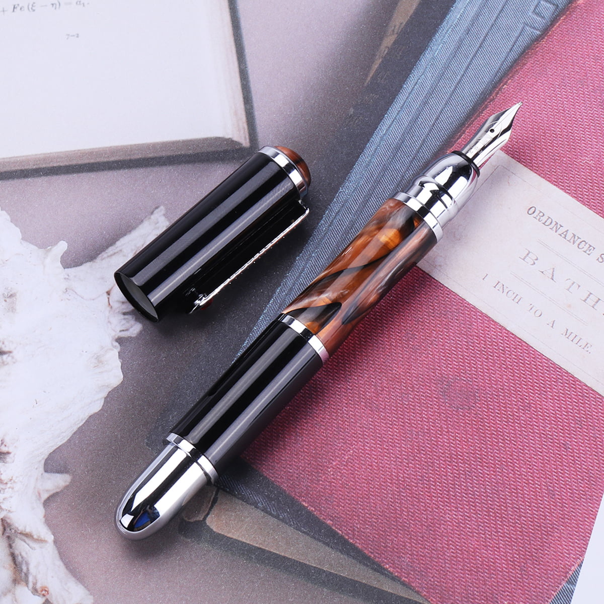 FuliWen Black And Amber Color Fountain Pen Medium Nib Bobby Pen Rotate T 