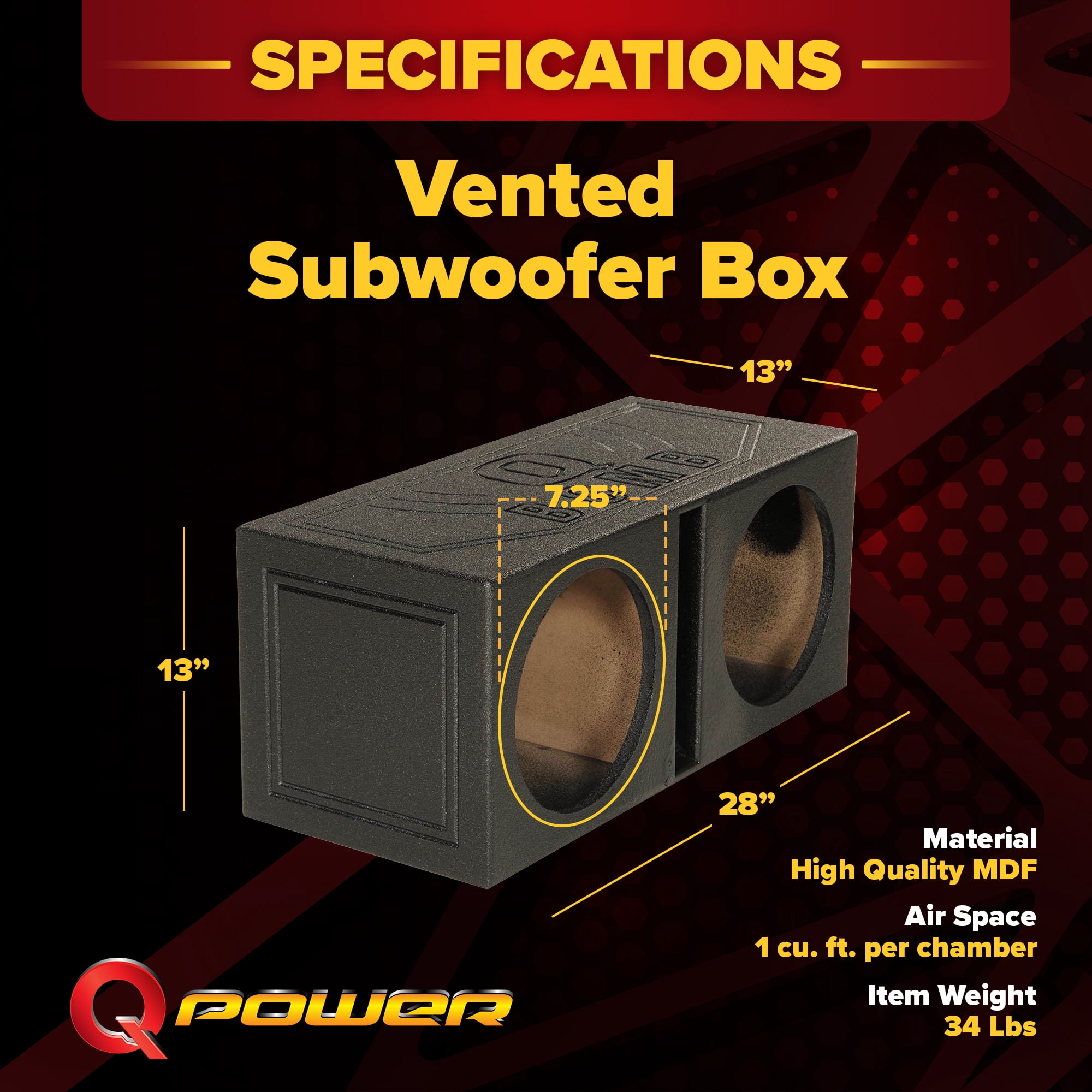 QPower QBOMB8V Dual 8 Inch Vented Subwoofer Box with Durable