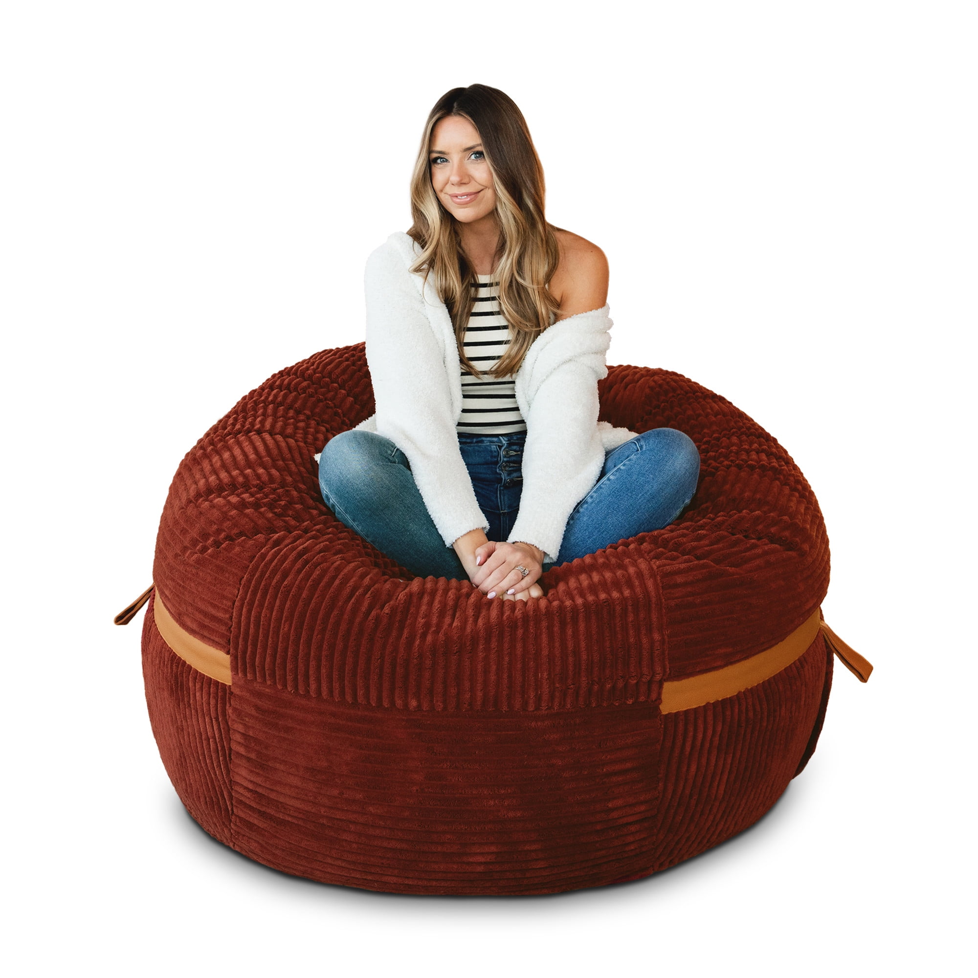 Big Joe Fuf 5Ft Oversized Foam Bean Bag Chair for Kids, Teens, Adults, Deep Terracotta, Corded Plush, 5 foot Large Reading and Gaming Seat