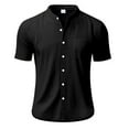 thumbnail image 6 of MIXUE Mens Casual Button Down Shirts Linen Solid Color Stank Short Sleeve Casual Beach Shirt Tops Outwear,Black,XXL, 6 of 8