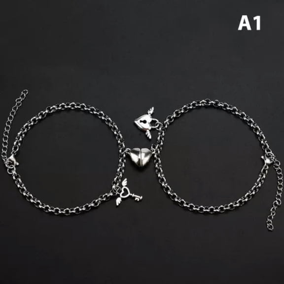 HOOUN 2Pcs/pair Heart Shaped Magnet Attraction Bracelet For Couples Angel Wing Jewe:yq-A1