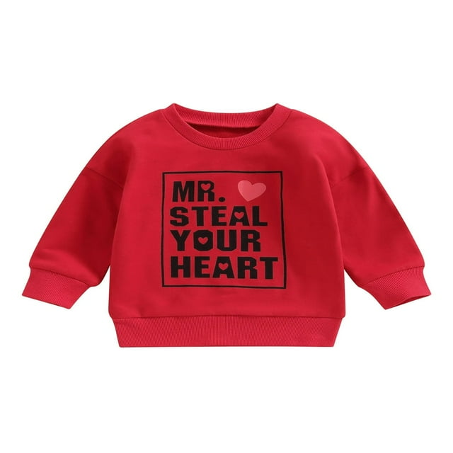 Chandails en Molleton de la Saint-Valentin Printemps Automne pour Garçons et Filles Tout-Petits Vêtements Imprimé Lettre Rouge Col Rond Pull Ample