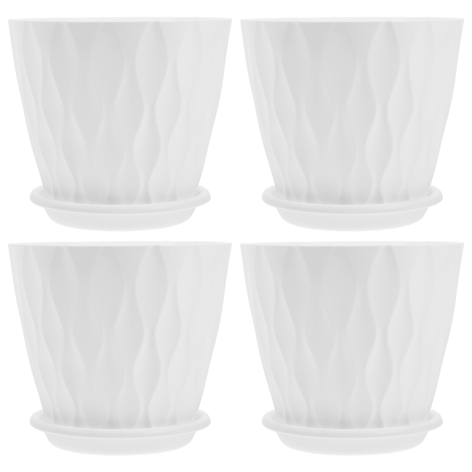 4pcs Plastic Flower Plant Pots With Saucer Modern Round Succulent Planter Pots For Garden Large Flower Pots For Indoor Plants With Drainage Hole Decorative Plant Pot White