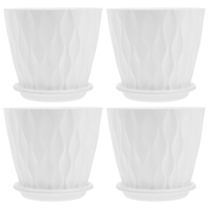 4pcs Plastic Flower Plant Pots With Saucer Modern Round Succulent Planter Pots For Garden Large Flower Pots For Indoor Plants With Drainage Hole Decorative Plant Pot White