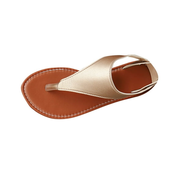 Hopeusnice Sandals for Women Open Toe Breathable Soft PU Materials Summer Shoes Women's Sandals Trendy Flat Heel Non-Slip Roman Boho Style Shoes for Beach Slip-Resistant Walking Shoes Rose Gold 37