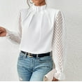 thumbnail image 3 of Hvot&aat Women's Elegant Pleated Mock Neck Blouse Casual Solid Fall Mesh Long Sleeve Loose Office Work Shirts Tops, 3 of 6