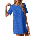 thumbnail image 2 of Admvng Dresses Women Eyelet Lace Round Neck Short Sleeve Casual Summer Mini Shift Dress, 2 of 6