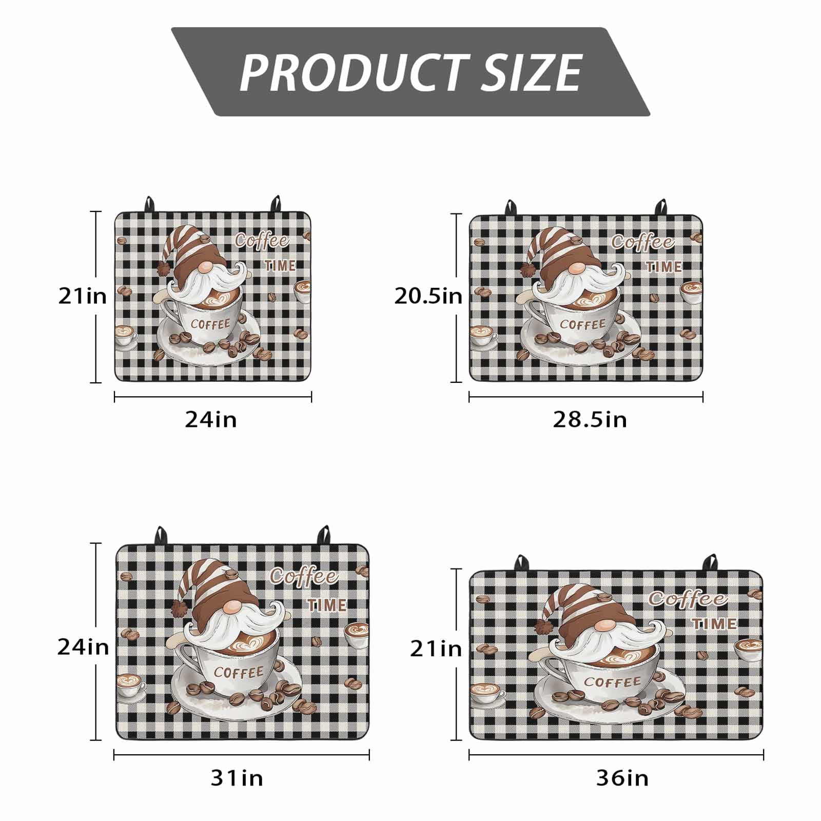 Coffee Gnomes Stove Top Cover for Electric Stove, Heat-proof & Non Slip Glass Top Stove Cover Protector, Farmhouse Brown Bean Plaid Black Grey Kitchen Flat Cooktop Rubber Mat 24x21 Inches