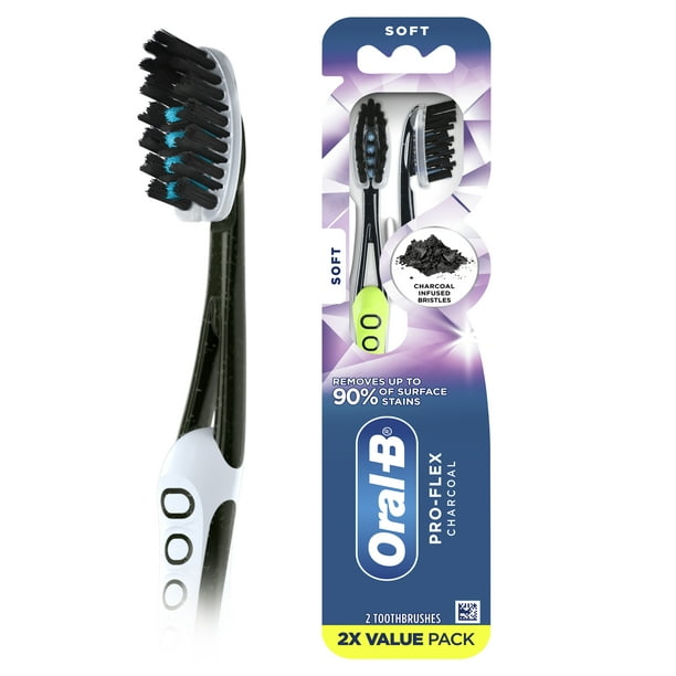 OralB ProFlex Charcoal Manual Toothbrush, Adult, Soft Bristle, 2