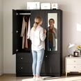 thumbnail image 2 of Ktaxon 3 Door Wardrobe Armoire Closet with Mirror Hanging Rod, Large Capacity Storage Closet for Bedroom, Modern Drawer & Shelf Elegant Black Finish Closet, 2 of 9