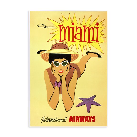 Stupell Industries Coastal Vintage Miami Beach Poster Wall Plaque Art, 10 x 15, by Piddix