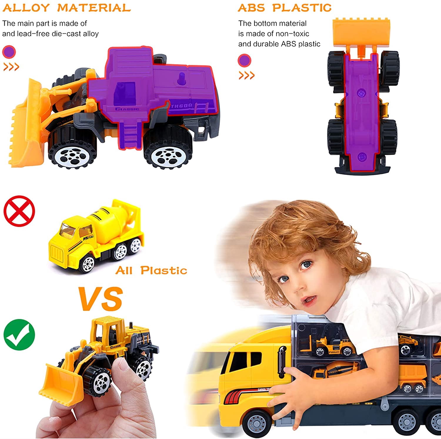 Toys for Boys,12 Pcs Engineering Die-cast Construction Car Toddler Toys for 3 Year Old Boys Vehicles Gifts Kids Toys for Age 3 4 5 6 7 Year Old Boys