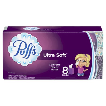 Puffs Ultra Soft Non-Lotion Facial Tissue, 8 Cubes, 56 Tissues per Box (448 Tissues (Best Facial Tissues For Sensitive Skin)