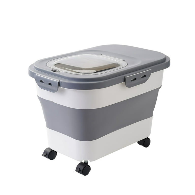 33 LB Grey Dog Food Storage Container with Rolling Wheel Collapsible Dog Food Container with Scoop and measuring cups Folding Cat Food Container Kitchen Rice Storage for Pet Food Cereal Walmart