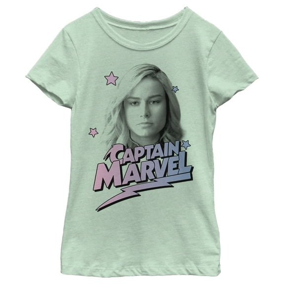 Girl's Marvel Captain Marvel Star Portrait  Graphic Tee Mint Small