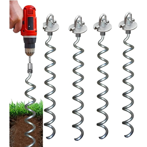 Ingeniuso - Spiral Ground Anchor - Heavy Duty Screw in Spiral Stakes, Folding Ring Ground Stakes for Securing Dogs, Tents, Trampolines, Canopies, Swing Sets, 4-Pack