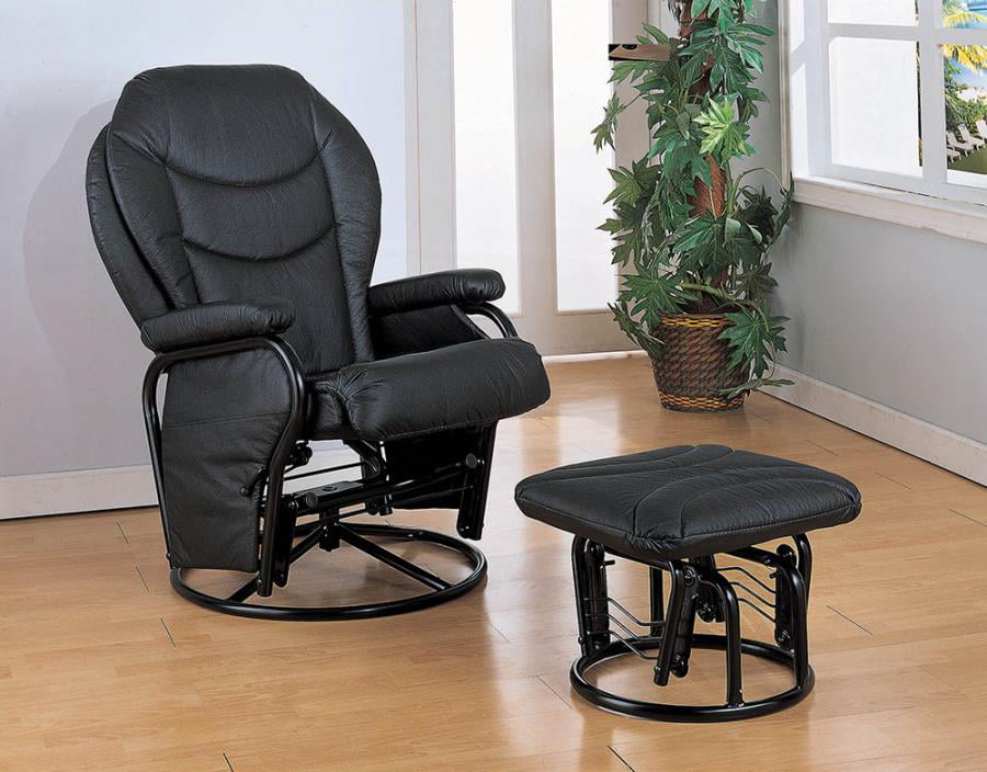 Upholstered Casual Black Swivel Glider, Swivel Chair With Ottoman