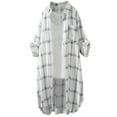 thumbnail image 2 of Womens Cotton Linen Shirts Baggy Long Sleeve Button-Down Collared Tops Ladies Trendy Plaid Printed Knee Length Casual Lightweight Blouses, 2 of 3