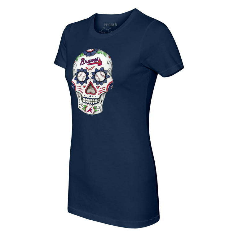 Women's Tiny Turnip Navy Atlanta Braves Sugar Skull T-Shirt