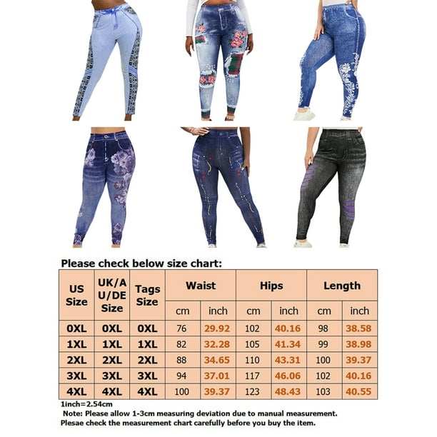 UKAP Ladies Look Print Jeggings Oversized Fake Jeans High Waist Printed  Denim Floral Running Bottoms Blue Floral 0XL