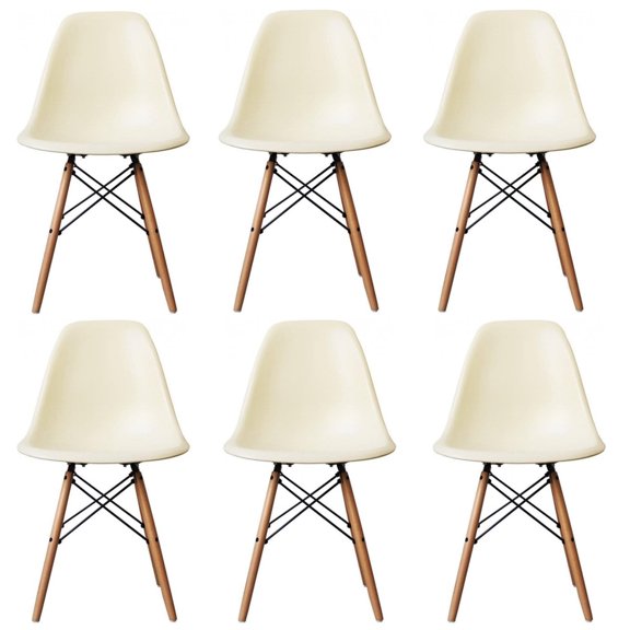 Eiffel Dining Chair with Wood Base - Cream