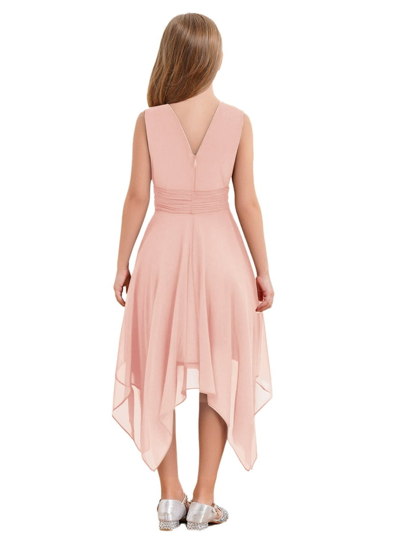 vastwit Girls Pleated Sleeveless High Low Wedding Party Formal Dress Junior Bridesmaid  Chiffon Dress Pink 14 - Walmart.com