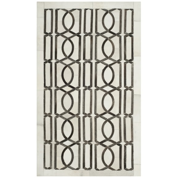 SAFAVIEH Studio Leather Sheeva Geometric Area Rug, Ivory/Grey, 4' x 6'