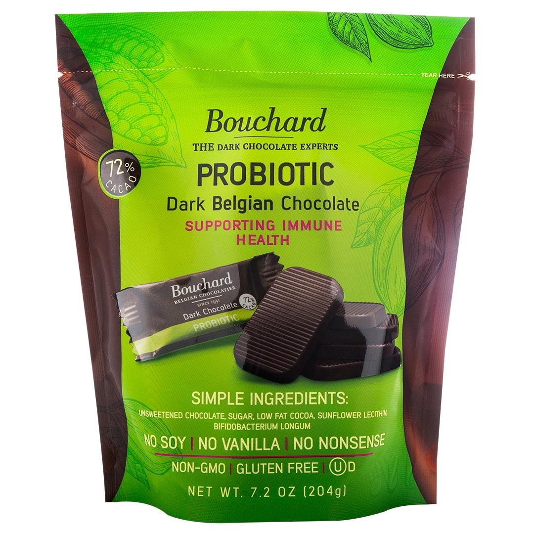 Bouchard Probiotic Belgian Dark Chocolate 72 Cacao, Individually Wrapped Napolitains, 7.2 OZ