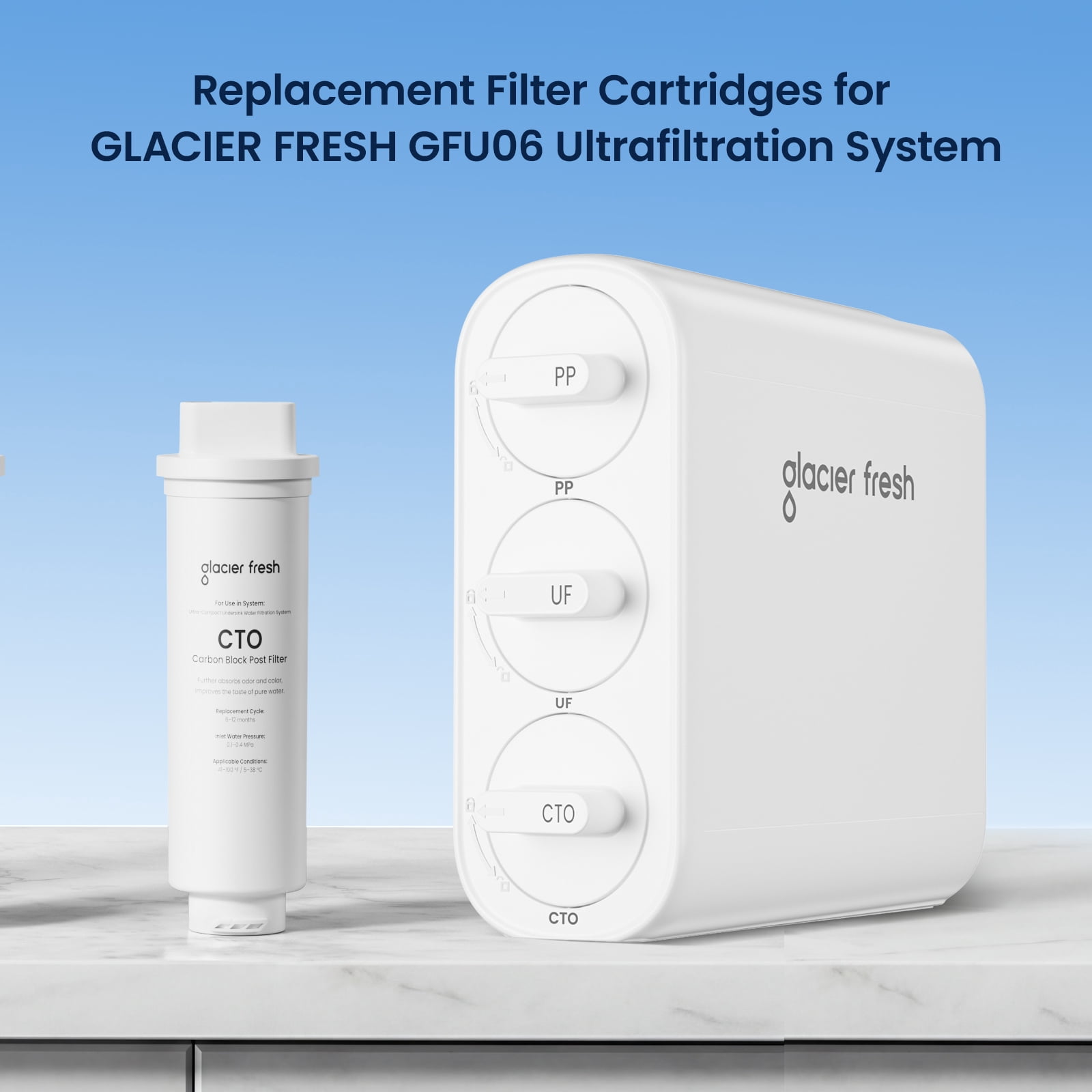 GLACIER FRESH CTO Filter Replacement Filter for GFU06 Ultra Filtration Under Sink Water Filter System
