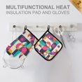thumbnail image 4 of Yayeee Oven Mitts and Pot Holder Set of 2 Heat Resistant Kitchen Gloves Baking Hot Pad, Pink Geometric, 4 of 5