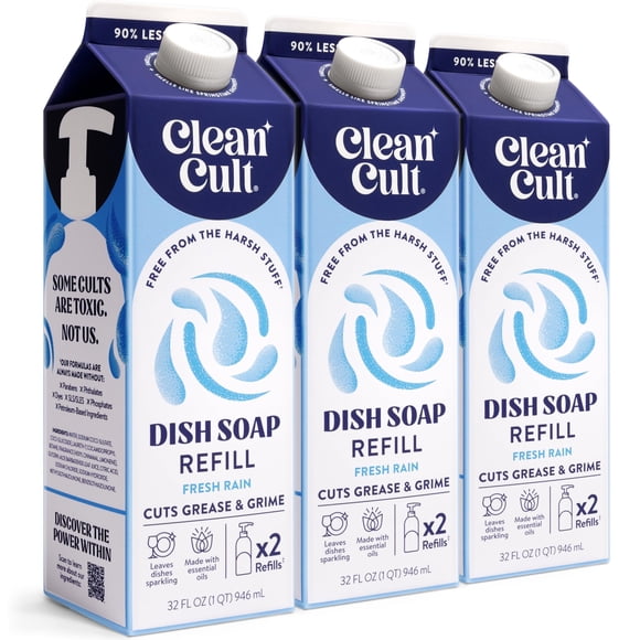 Recambio líquido de jabón para platos Cleancult 960 ml (paquete de 3) Fresh Rain