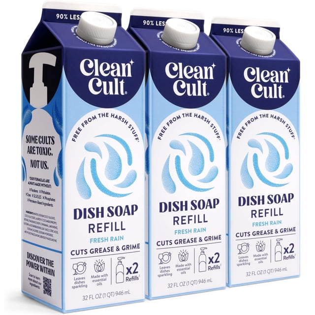 Recambio líquido de jabón para platos Cleancult 960 ml (paquete de 3) Fresh Rain