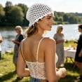 thumbnail image 2 of XIAOCHA Womens Boho Pearl Accent Crochet Beanie Solid Knit Breathable Beach Holiday Beanie Hats,White, 2 of 5