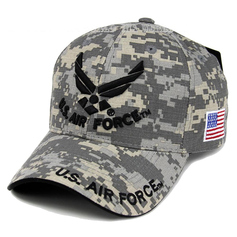 US Air Force Hat Wings Logo ACU Digital Camo w/ Flag Patch Side