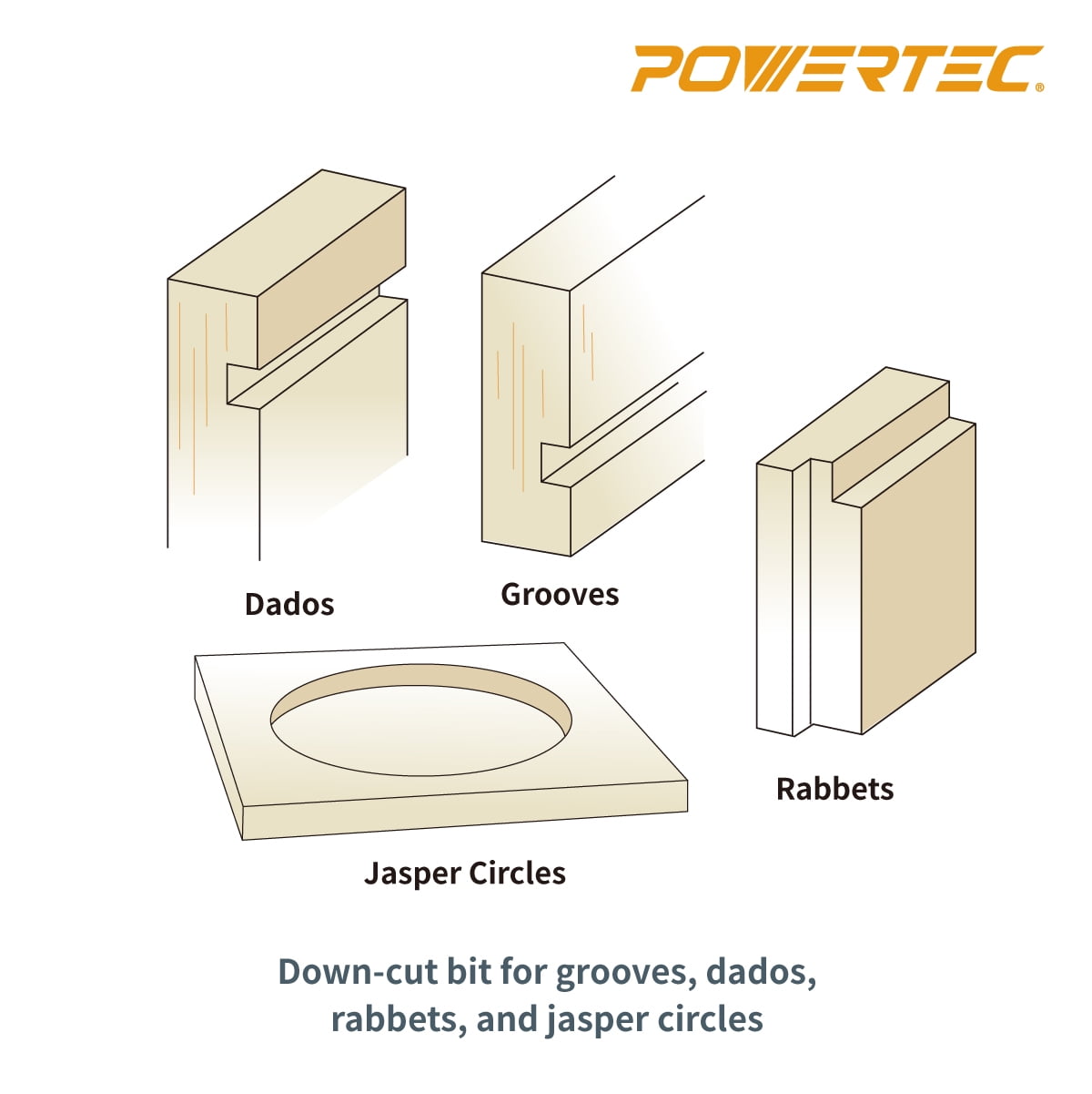 POWERTEC Spiral Router Bit and Router Subbase Centering Pin Set | Up Cut Solid Carbide CNC Router Bit (73059N)