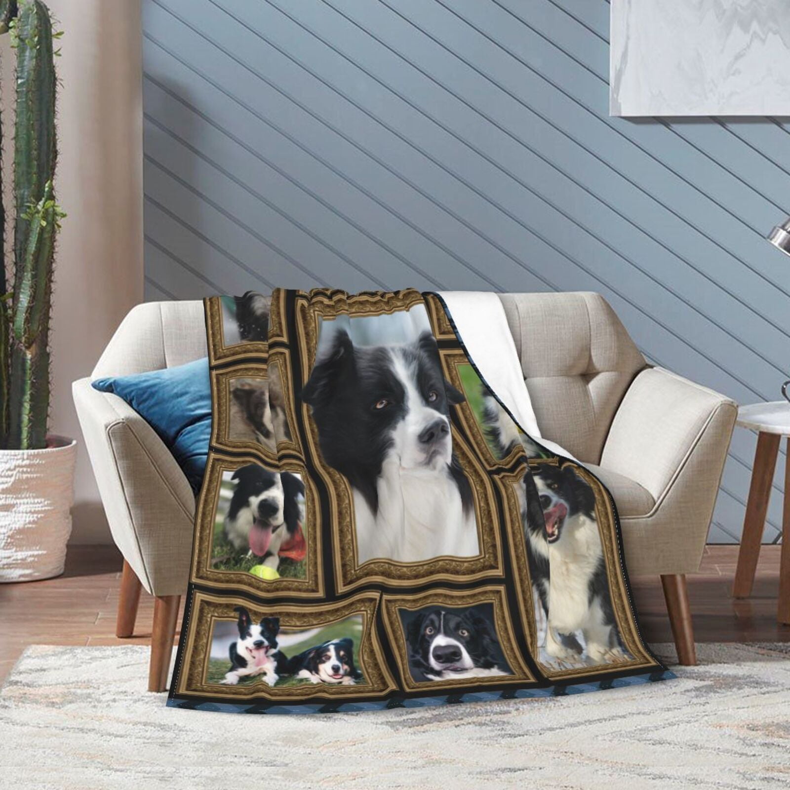 Wijzvio Border Collie Dog Throw Blanket Soft Fuzzy Fleece Blanket For Couch Bed Living Room Decoration 60"X50"