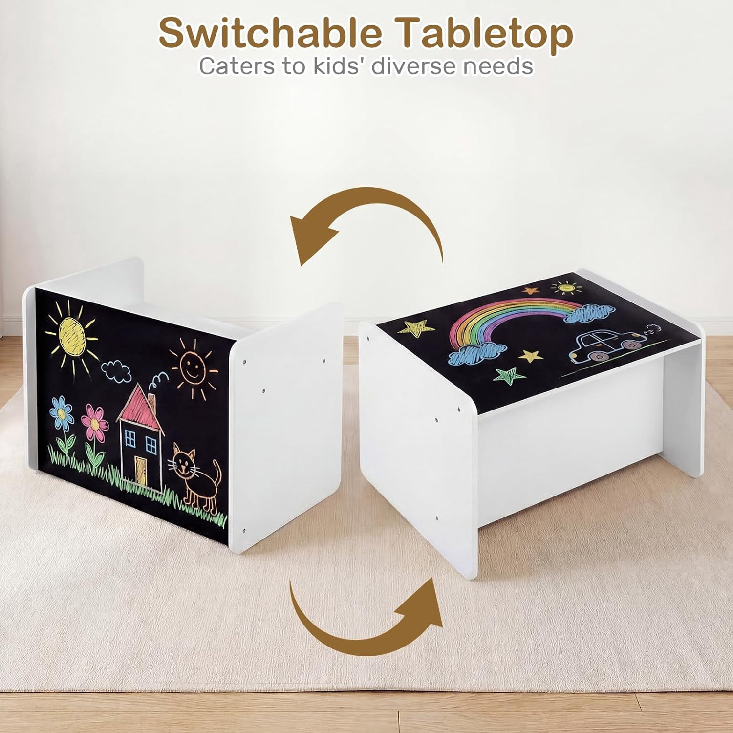 OLAKIDS Montessori Weaning Table and Chair Set, Adjustable Height Kids Activity Desk with Blackboard 2 Chairs for Toddler Aged 1-3, Ideal for Step Stool Drawing Reading