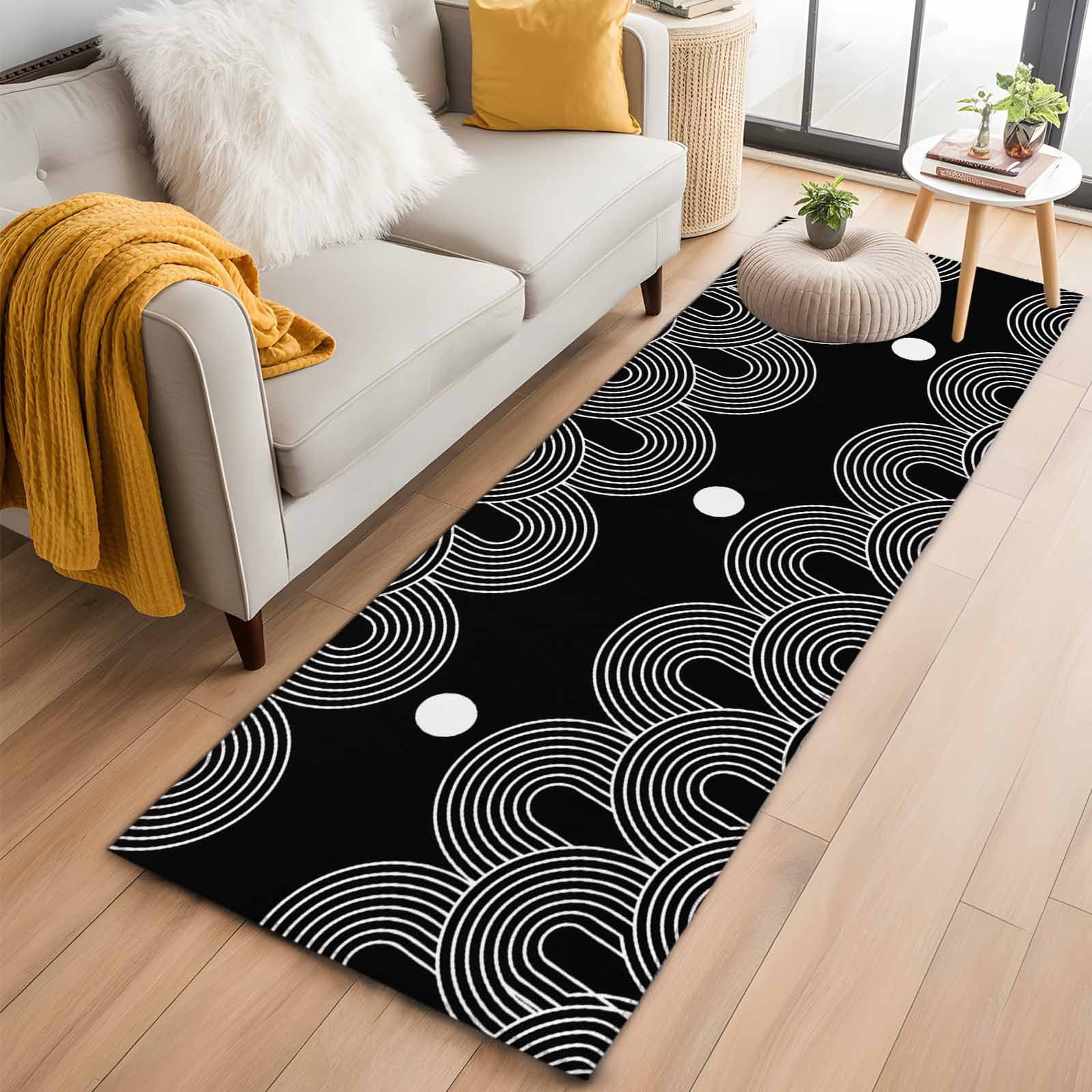Black White Runner Rugs 2x6 ft Abstract Line Boho Minimalist Arch Geometric Washable Hallway Rugs Non-Slip Floor Mats Absorbent Carpet Bedside Runners for Bedroom Kitchen Bathroom Laundry Room