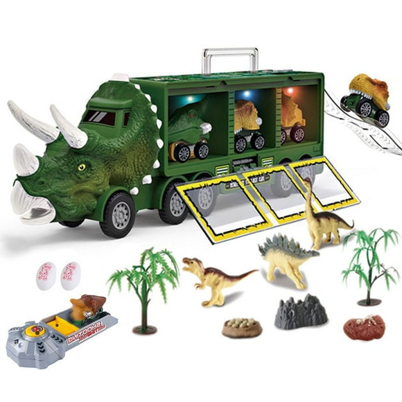 Dinosaur Toy Trucks Carrier for Kids Dinosaur Toys Set with Light Sound for Boys Girls Dinosaur Car Transporter Toy with Cars Launcher Track Dino Park Pretend Toy Kids Gifts for 3+ Years