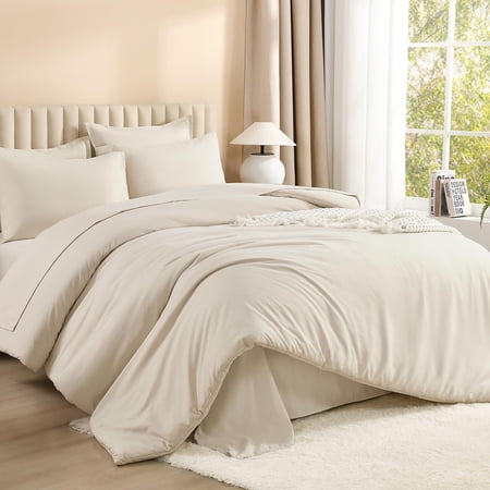 Twin Xl Comforter Set Beige - 5 Pieces Extra Long Bed In A Bag For College Dorm All Season Bedding Girls And Boys Cream Soft