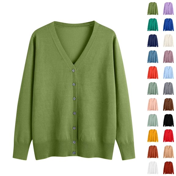 Women's V Neck Button Down Long Sleeve Knit Cardigan,L,Women's Plus Size
