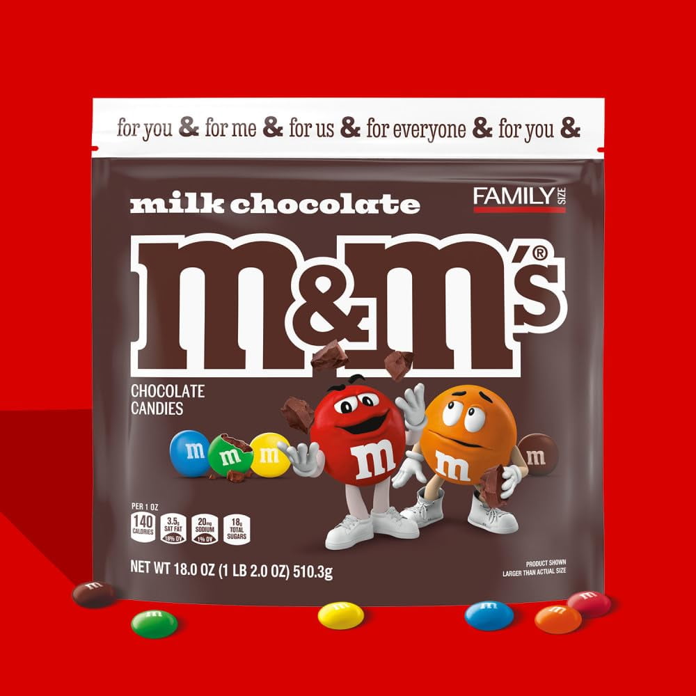 Pack of 2 - M&Ms Milk Chocolate Candy, Family Size, 18 Oz Resealable Bulk Candy Bag Packaging May Vary