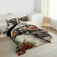 thumbnail image 4 of Manfei Christmas Flower Queen Comforter Set,Vintage Western Train Bedding Sets,Red Beige Brown Bedding Comforter Set For Men Women,Microfiber Bedroom Decor Reversible,3pcs, 4 of 9