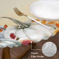 thumbnail image 3 of Orange Blue Pumpkins Fall Round Tablecloth, Fitted Table Cover with Elastic for 45"-54" Round Tables, Thanksgiving Eucalyptus Floral Table Cloth Outdoor Indoor Dinning Party Waterproof Tablecloths, 3 of 7