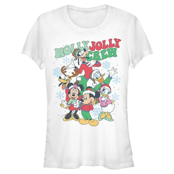 Juniors Mickey & Friends Snowflake Holly Jolly Crew T Shirt