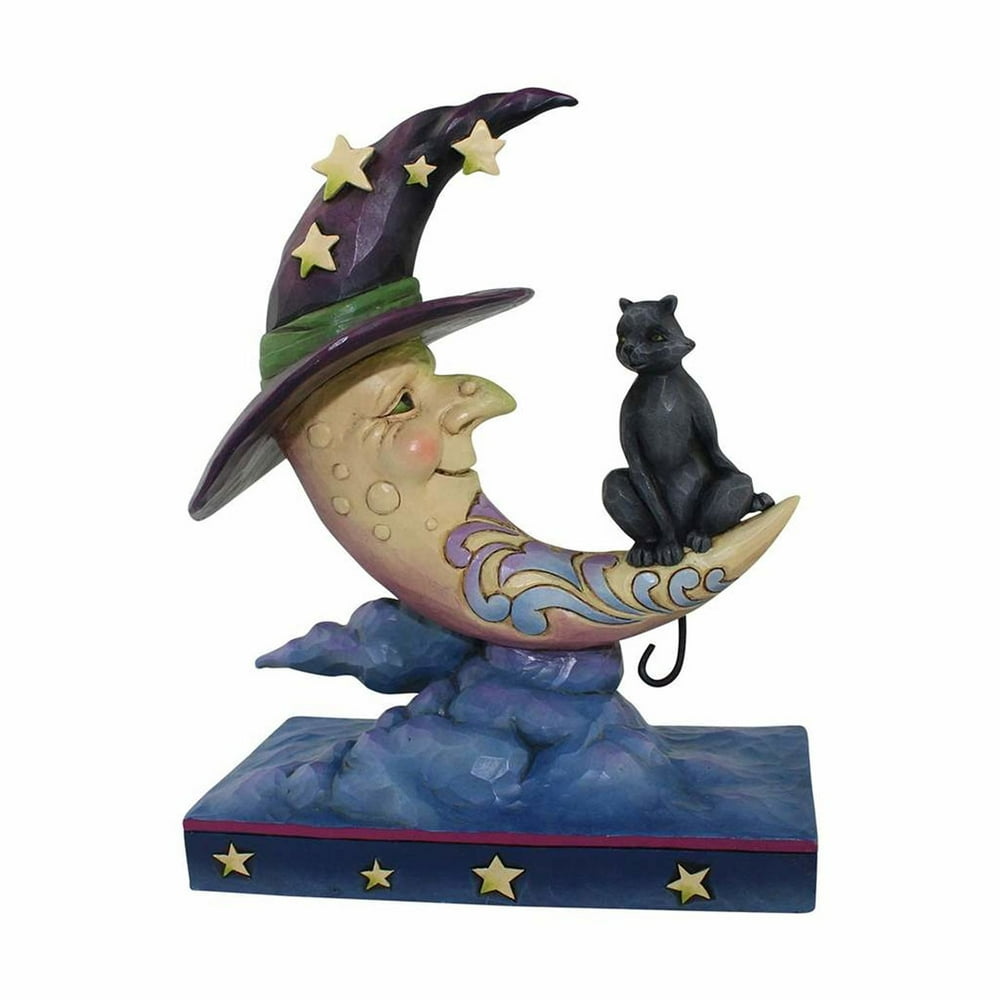 Jim Shore Halloween 4058845 Crescent Moon Witch/Black Cat 2017 
