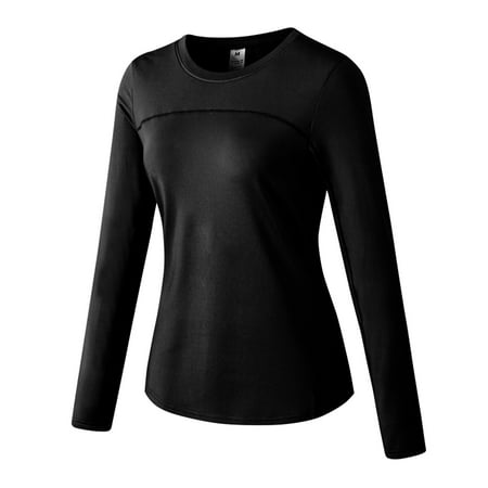 

ADVEN Female Autumn Thermal Underwear Round Neck Baselayer Long-Sleeve Tight Warmer Tops Shirt Fitness Running Yoga Training Black XXL